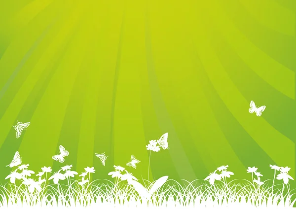 Ilustração verde e branca com borboletas — Vetor de Stock
