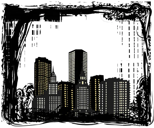Gebäude in Grunge Frame Illustration — Stockvektor