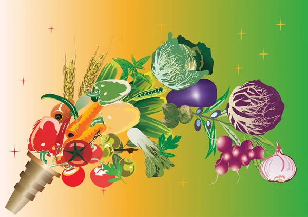 Verschiedenes Gemüse auf gelbem und grünem Hintergrund — Stockvektor