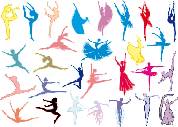 Color ballet dancers on white — Stock Vector