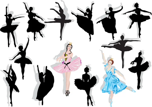 Colección de bailarines de ballet aislados — Vector de stock