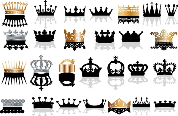 Колекція чорних і золотих коронок — стоковий вектор