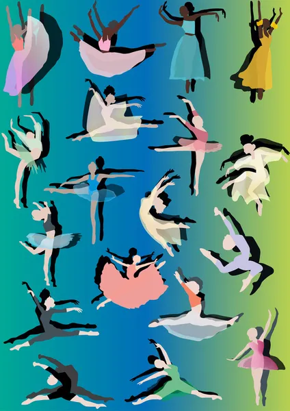Ensemble de danseurs de ballet couleur — Image vectorielle