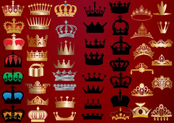 Ensemble de couronnes sur rouge — Image vectorielle
