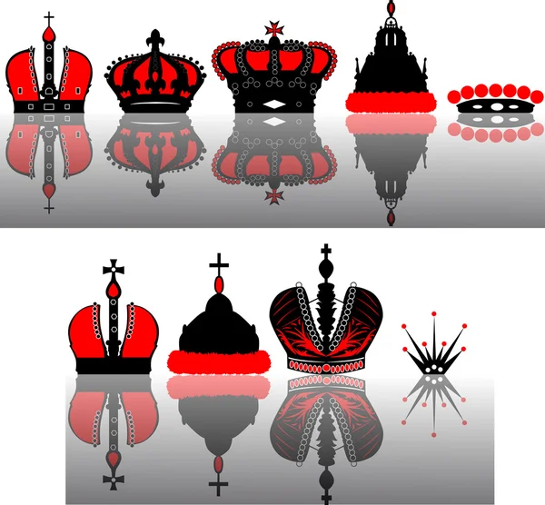 Black and red crowns with reflections — Stock Vector