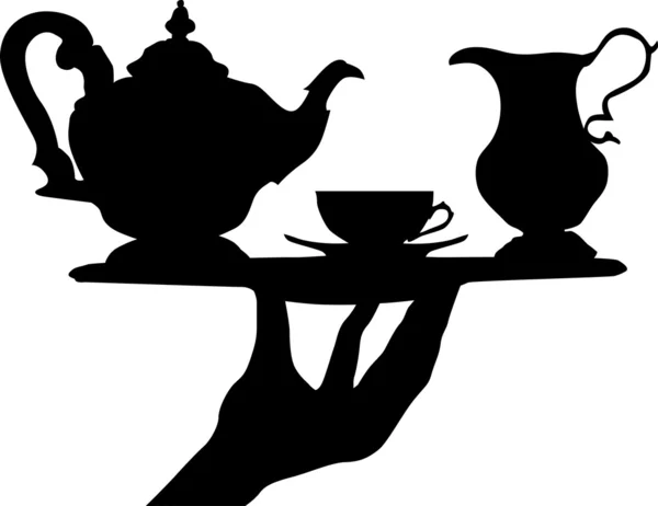 Menschliche Hand mit Tee-Accessoires auf dem Teller — Stockvektor