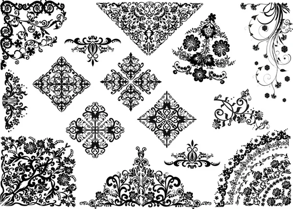 Ornamente simple negre setate pe alb — Vector de stoc