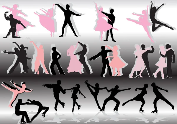 不同的舞者和溜冰者集合 — 图库矢量图片