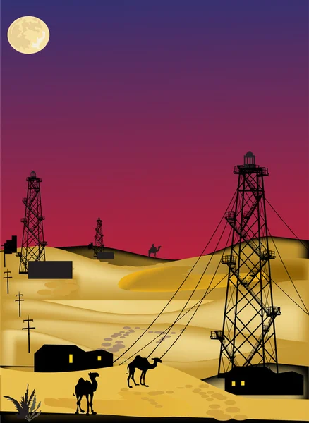 Operacyjne szybów naftowych w piasek pustyni — Wektor stockowy