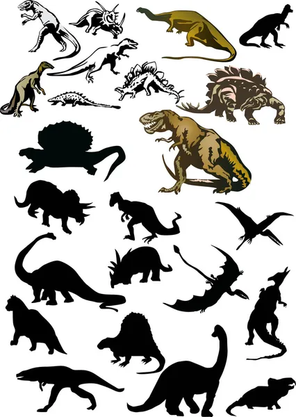 Grote verzameling van geïsoleerde dinosauriërs — Stockvector