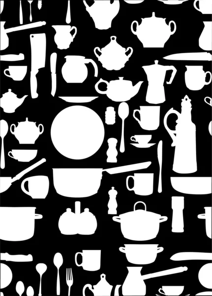 Fond de vaisselle blanche sur noir — Image vectorielle