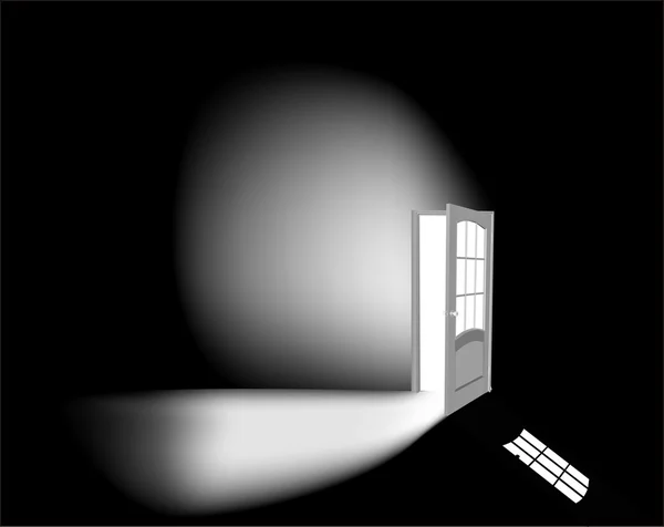 Ljus genom öppen vit dörr — Stock vektor