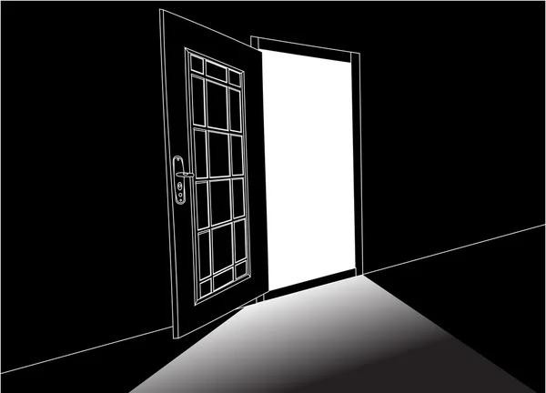 Open door outline on black — Stock Vector