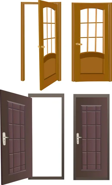 Quatro portas abertas e fechadas — Vetor de Stock