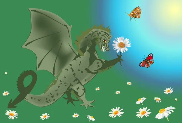 Зелений дракон на ромбічному полі — стоковий вектор