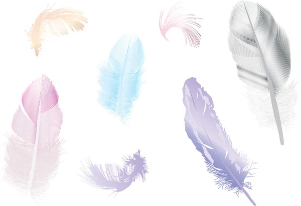 Ilustración de siete plumas de color — Vector de stock