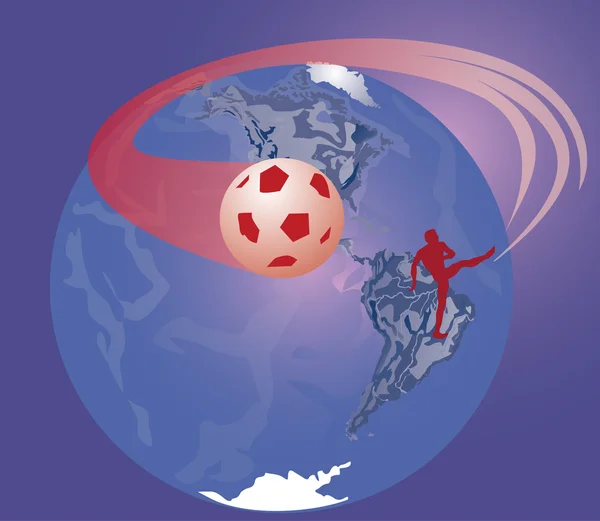Piłka nożna gracz i niebieski kula ziemska — Wektor stockowy