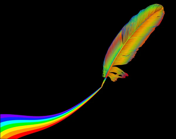 Pluma de arco iris aislada en negro — Vector de stock