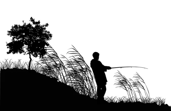 Силуэт рыбака в тростнике — стоковый вектор