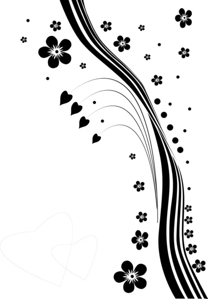 Zwarte bloemen, lijnen en punten — Stockvector