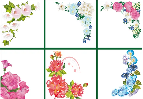 Seis esquinas florales en blanco — Archivo Imágenes Vectoriales