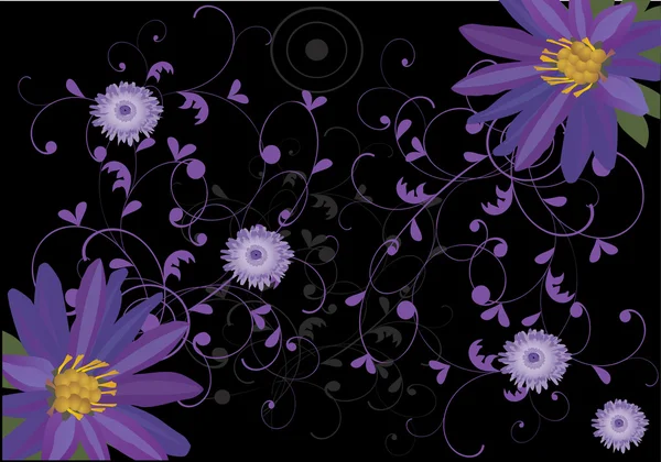 Flower-curl-blue-violet-bgr-black — Stock Vector