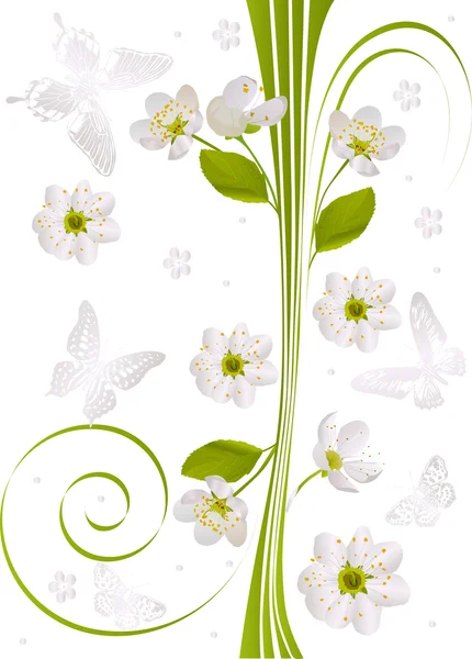 Ilustração branca e verde com borboletas —  Vetores de Stock