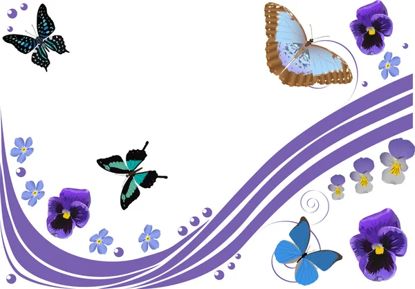 Fleurs de lilas, papillons et boucles — Image vectorielle