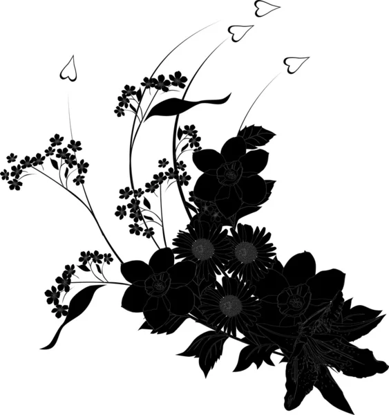 Silhouette çim ve büyük çiçekler — Stok Vektör