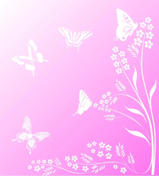 Pembe üzerinde beyaz kelebek çizimi — Stok Vektör