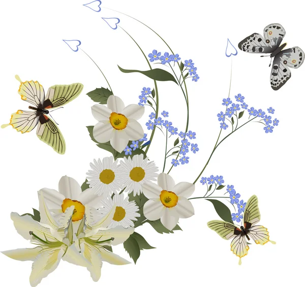 Lily kudrlinky a bílí motýli — Stockový vektor