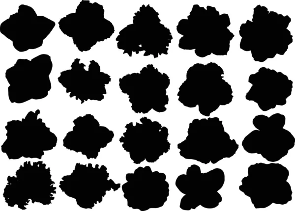 Venti silhouette di fiori isolati su bianco — Vettoriale Stock