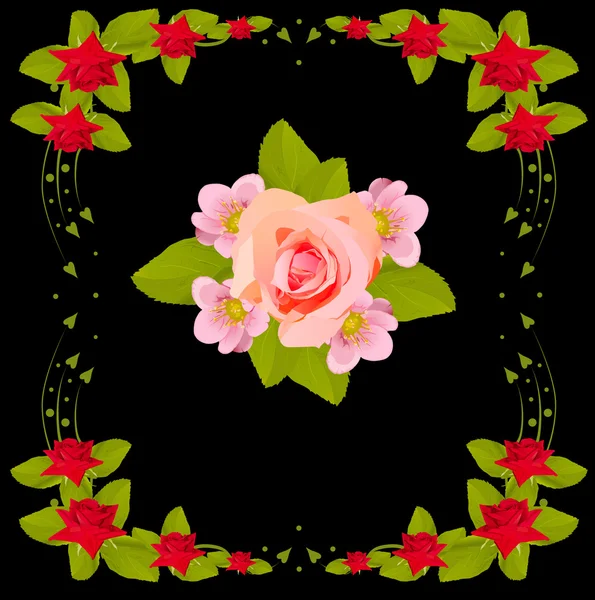 粉红色的花设计红色玫瑰帧中 — 图库矢量图片