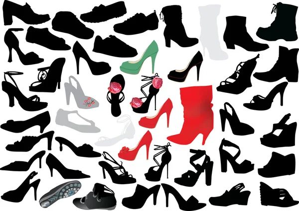 Grand ensemble de chaussures isolées — Image vectorielle
