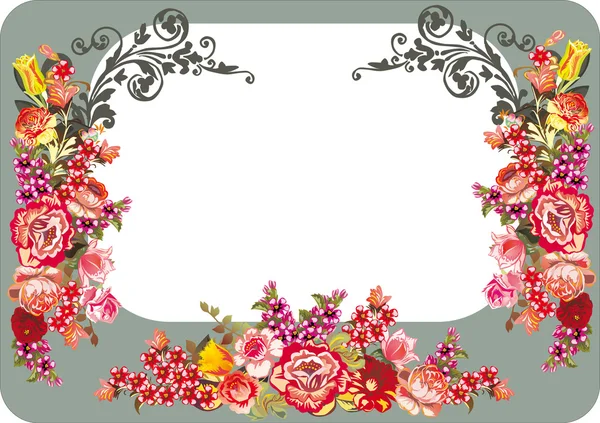 Red floral frame on grey — Stock Vector