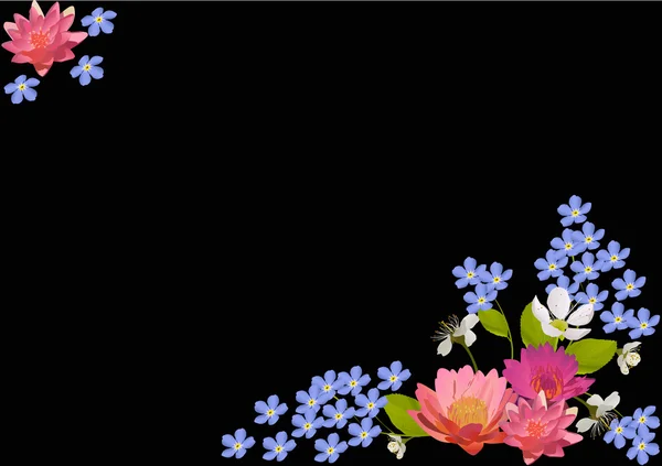 粉色的莲花和蓝色花朵黑色 — 图库矢量图片