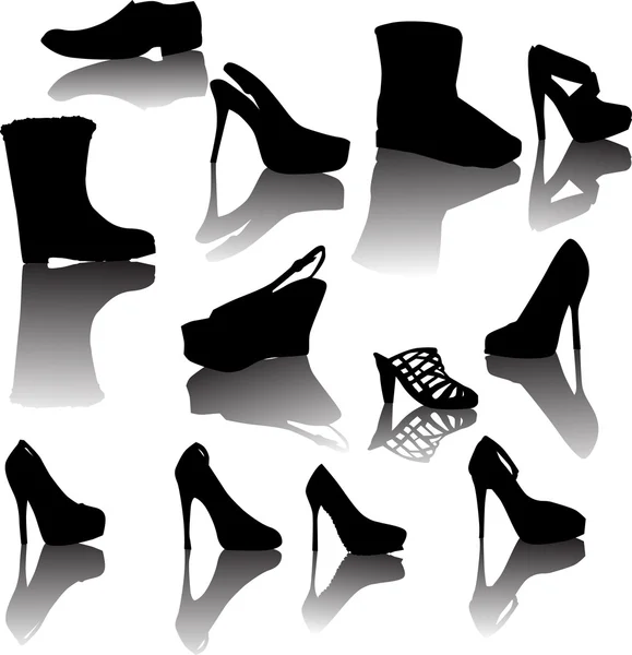 Shoes silhouettes with reflections — Stock Vector