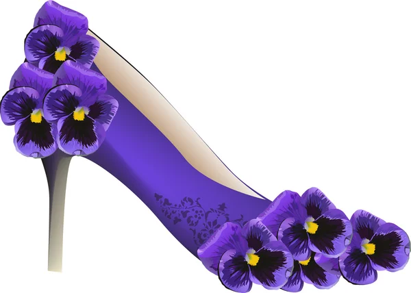 Koyu mavi çiçekler ve üzerinde beyaz izole Ayakkabı — Stok Vektör