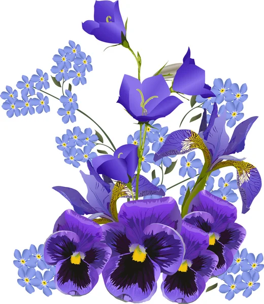Büyük mavi çiçek buketi beyaz — Stok Vektör