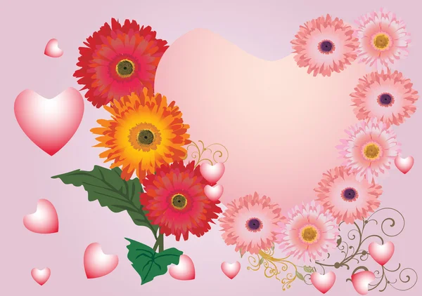 Розовые сердца и цветы украшения — стоковый вектор