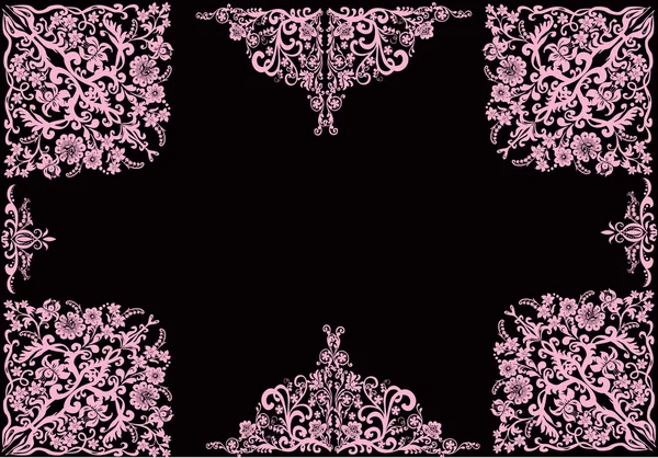 Patroon met roze bloemen elementen op zwart — Stockvector