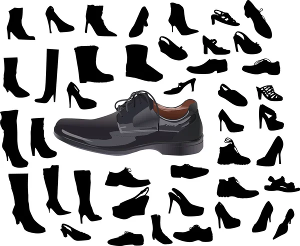 Uomo e donna collezione di scarpe — Vettoriale Stock