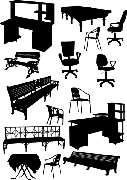 Conjunto de siluetas de muebles aislados en blanco — Archivo Imágenes Vectoriales