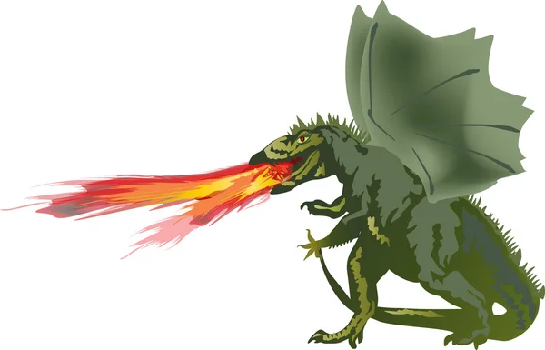 Зеленый дракон изолирован на белый — стоковый вектор