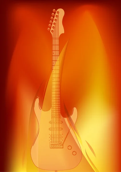 Guitarra en llama naranja ilustración — Vector de stock