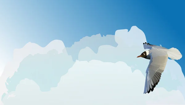 Seagull in wolk hemel illustratie — Stockvector