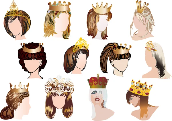 Woman heads in gold crowns — Stock Vector
