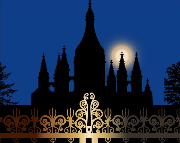 Église et clôture la nuit — Image vectorielle