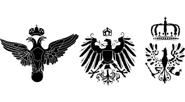 Três águias heráldicas com coroas — Vetor de Stock
