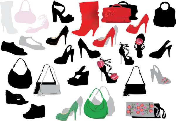 Sacs et chaussures isolés sur blanc — Image vectorielle
